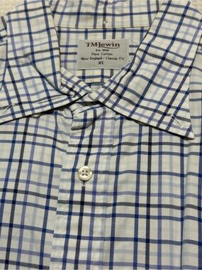 T.M.Lewin Blue and White Windowpane Check Cotton Shirt